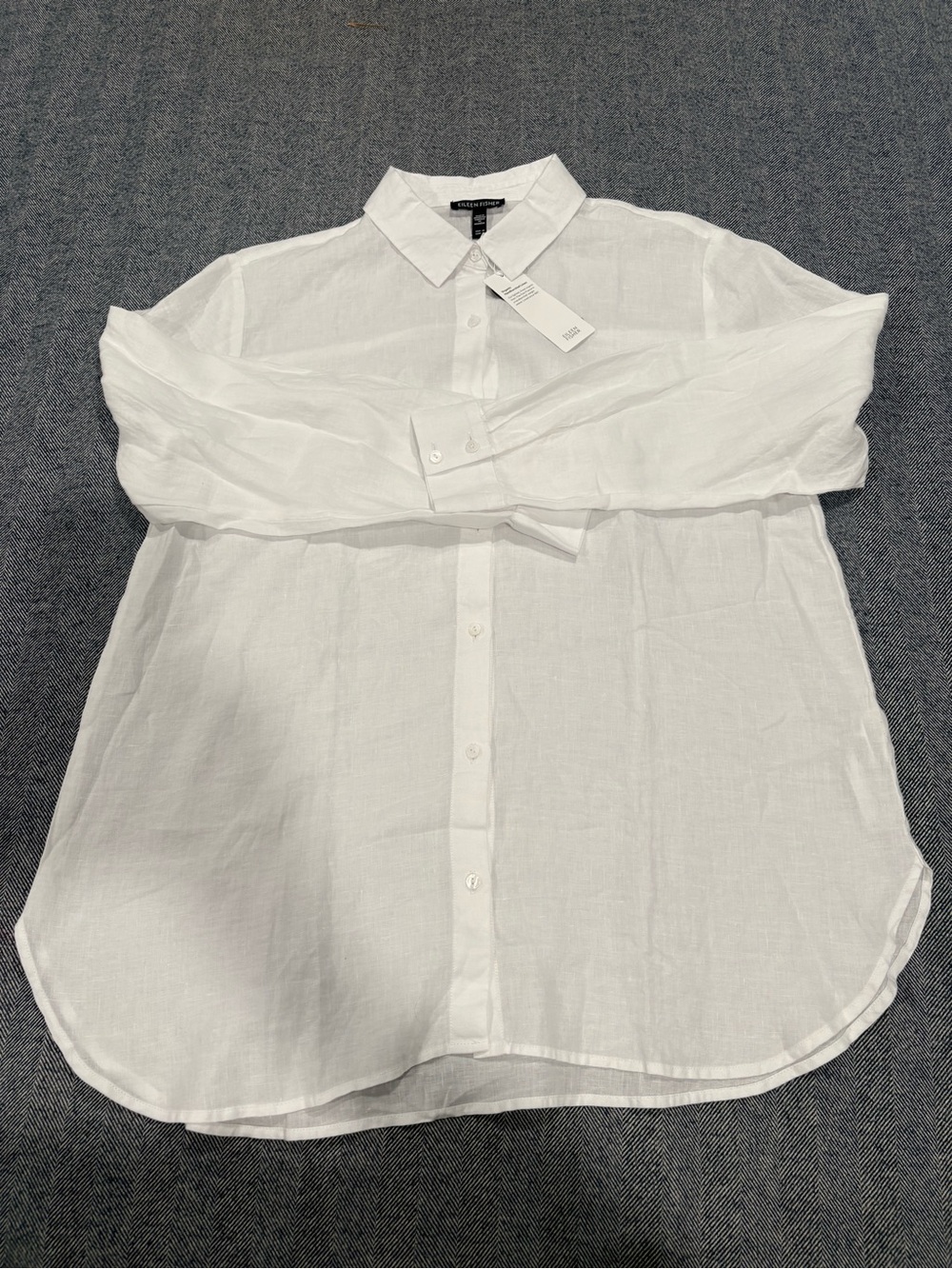 Eileen Fisher Organic Handkerchief Linen Classic Collar Shirt | color: white | M - Picture 3 of 9